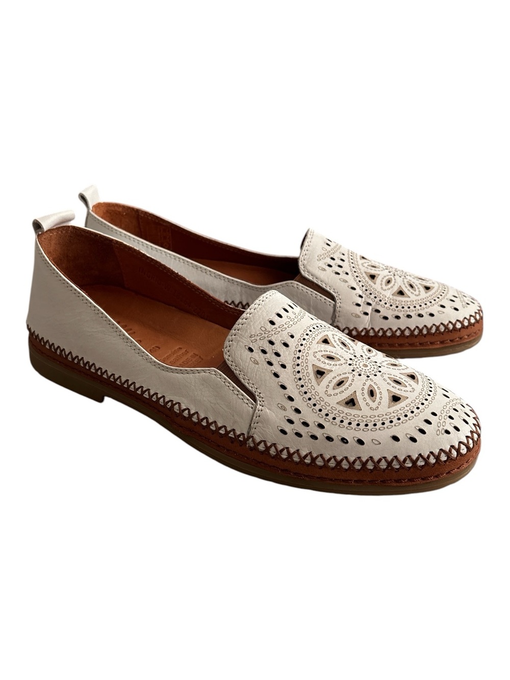 Spring Step White Leather Perforated Slip-On Loafers